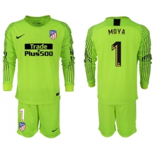 Atletico Madrid #1 Moya Shiny Green Goalkeeper Long Sleeves Soccer Club Jersey3