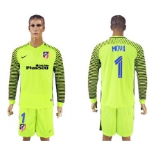 Atletico Madrid #1 Moya Shiny Green Goalkeeper Long Sleeves Soccer Club Jersey