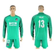 Atletico Madrid #13 Oblak Green Goalkeeper Long Sleeves Soccer Club Jersey3