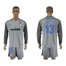 Atletico Madrid #13 Oblak Grey Goalkeeper Long Sleeves Soccer Club Jerseys