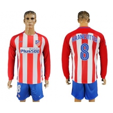 Atletico Madrid #8 Kranevitter Home Long Sleeves Soccer Club Jersey
