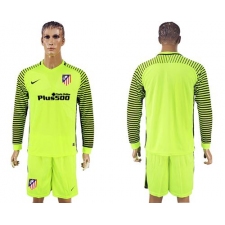 Atletico Madrid Blank Shiny Green Goalkeeper Long Sleeves Soccer Club Jersey