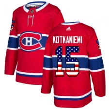 Men's Adidas Montreal Canadiens #15 Jesperi Kotkaniemi Authentic Red USA Flag Fashion NHL Jersey