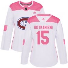 Women's Adidas Montreal Canadiens #15 Jesperi Kotkaniemi Authentic White Pink Fashion NHL Jersey