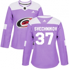 Women's Adidas Carolina Hurricanes #37 Andrei Svechnikov Authentic Purple Fights Cancer Practice NHL Jersey