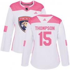 Women's Adidas Florida Panthers #15 Paul Thompson Authentic White Pink Fashion NHL Jersey