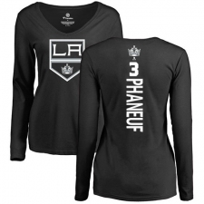 NHL Women's Adidas Los Angeles Kings #3 Dion Phaneuf Black Backer Long Sleeve T-Shirt