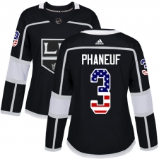 Women's Adidas Los Angeles Kings #3 Dion Phaneuf Authentic Black USA Flag Fashion NHL Jersey