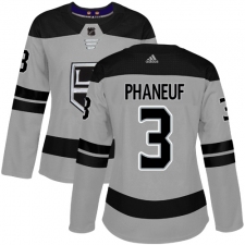 Women's Adidas Los Angeles Kings #3 Dion Phaneuf Authentic Gray Alternate NHL Jersey