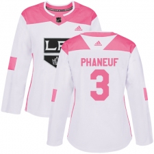 Women's Adidas Los Angeles Kings #3 Dion Phaneuf Authentic White Pink Fashion NHL Jersey