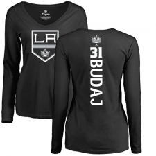 NHL Women's Adidas Los Angeles Kings #31 Peter Budaj Black Backer Long Sleeve T-Shirt