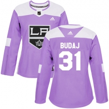 Women's Adidas Los Angeles Kings #31 Peter Budaj Authentic Purple Fights Cancer Practice NHL Jersey