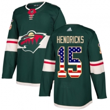 Men's Adidas Minnesota Wild #15 Matt Hendricks Authentic Green USA Flag Fashion NHL Jersey