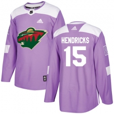 Men's Adidas Minnesota Wild #15 Matt Hendricks Authentic Purple Fights Cancer Practice NHL Jersey