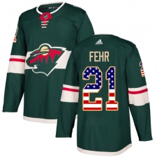 Men's Adidas Minnesota Wild #21 Eric Fehr Authentic Green USA Flag Fashion NHL Jersey