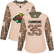 Women's Adidas Minnesota Wild #35 Andrew Hammond Authentic Camo Veterans Day Practice NHL Jersey