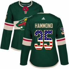 Women's Adidas Minnesota Wild #35 Andrew Hammond Authentic Green USA Flag Fashion NHL Jersey