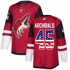 Men's Adidas Arizona Coyotes #45 Josh Archibald Authentic Red USA Flag Fashion NHL Jersey