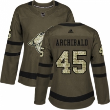 Women's Adidas Arizona Coyotes #45 Josh Archibald Authentic Green Salute to Service NHL Jersey