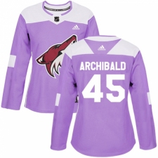 Women's Adidas Arizona Coyotes #45 Josh Archibald Authentic Purple Fights Cancer Practice NHL Jersey