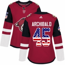 Women's Adidas Arizona Coyotes #45 Josh Archibald Authentic Red USA Flag Fashion NHL Jersey
