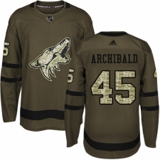 Youth Adidas Arizona Coyotes #45 Josh Archibald Authentic Green Salute to Service NHL Jersey