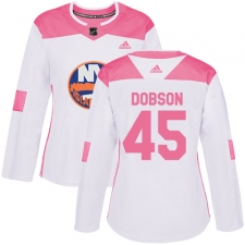 Women's Adidas New York Islanders #45 Noah Dobson Authentic White Pink Fashion NHL Jersey
