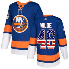 Men's Adidas New York Islanders #46 Bode Wilde Authentic Royal Blue USA Flag Fashion NHL Jersey