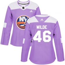 Women's Adidas New York Islanders #46 Bode Wilde Authentic Purple Fights Cancer Practice NHL Jersey