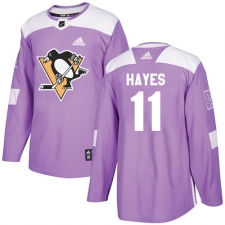 Men's Adidas Pittsburgh Penguins #11 Jimmy Hayes Authentic Purple Fights Cancer Practice NHL Jersey