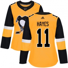 Women's Adidas Pittsburgh Penguins #11 Jimmy Hayes Authentic Gold Alternate NHL Jersey