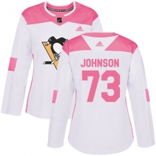 Women's Adidas Pittsburgh Penguins #73 Jack Johnson Authentic White Pink Fashion NHL Jersey