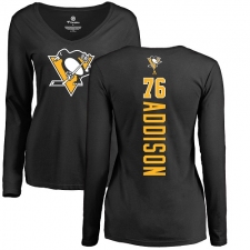 NHL Women's Adidas Pittsburgh Penguins #76 Calen Addison Black Backer Long Sleeve T-Shirt