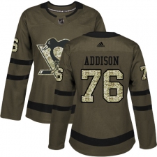 Women's Adidas Pittsburgh Penguins #76 Calen Addison Authentic Green Salute to Service NHL Jersey