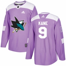 Men's Adidas San Jose Sharks #9 Evander Kane Authentic Purple Fights Cancer Practice NHL Jersey