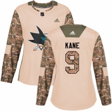 Women's Adidas San Jose Sharks #9 Evander Kane Authentic Camo Veterans Day Practice NHL Jersey