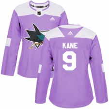 Women's Adidas San Jose Sharks #9 Evander Kane Authentic Purple Fights Cancer Practice NHL Jersey