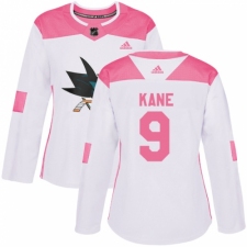 Women's Adidas San Jose Sharks #9 Evander Kane Authentic White Pink Fashion NHL Jersey