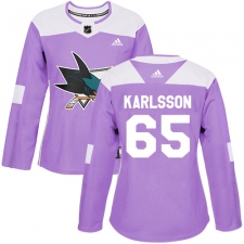 Women's Adidas San Jose Sharks #65 Erik Karlsson Authentic Purple Fights Cancer Practice NHL Jersey