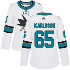 Women's Adidas San Jose Sharks #65 Erik Karlsson Authentic White Away NHL Jersey
