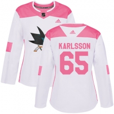 Women's Adidas San Jose Sharks #65 Erik Karlsson Authentic White Pink Fashion NHL Jersey