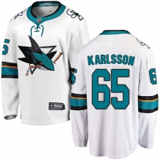 Youth San Jose Sharks #65 Erik Karlsson Fanatics Branded White Away Breakaway NHL Jersey