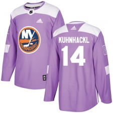 Men's Adidas New York Islanders #14 Tom Kuhnhackl Authentic Purple Fights Cancer Practice NHL Jersey