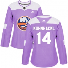 Women's Adidas New York Islanders #14 Tom Kuhnhackl Authentic Purple Fights Cancer Practice NHL Jersey