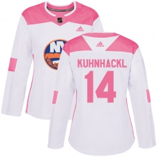 Women's Adidas New York Islanders #14 Tom Kuhnhackl Authentic White Pink Fashion NHL Jersey