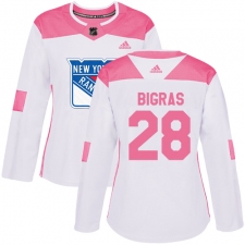 Women's Adidas New York Rangers #28 Chris Bigras Authentic White Pink Fashion NHL Jersey