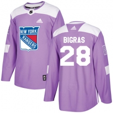Youth Adidas New York Rangers #28 Chris Bigras Authentic Purple Fights Cancer Practice NHL Jersey