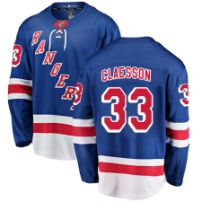 Men's New York Rangers #33 Fredrik Claesson Fanatics Branded Royal Blue Home Breakaway NHL Jersey
