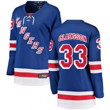 Women's New York Rangers #33 Fredrik Claesson Fanatics Branded Royal Blue Home Breakaway NHL Jersey