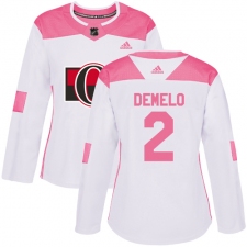 Women's Adidas Ottawa Senators #2 Dylan DeMelo Authentic White Pink Fashion NHL Jersey